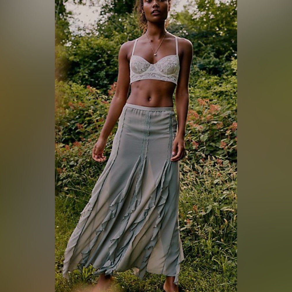 New Free People Intimately Icing On Top Maxi Skirt, Green